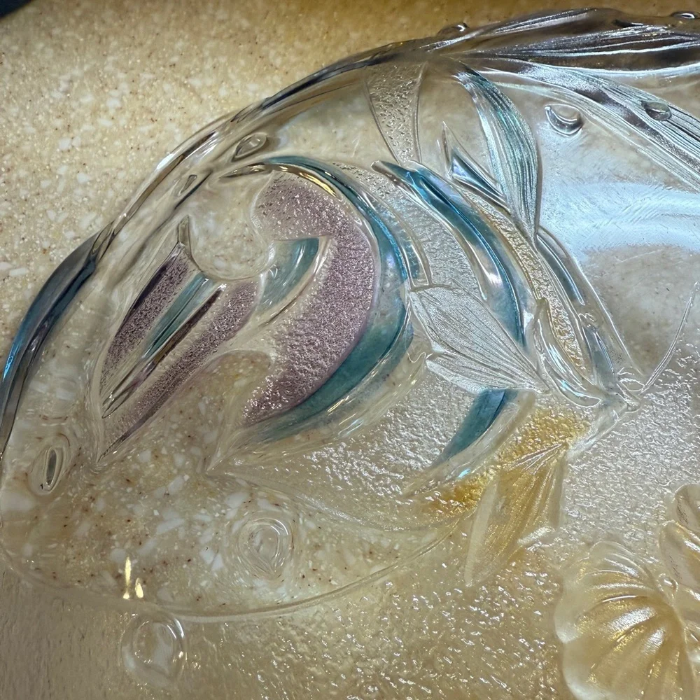 Mikasa Vintage Tropical Key Largo Glass Plate Fish Design 15 inch Blue and Gold